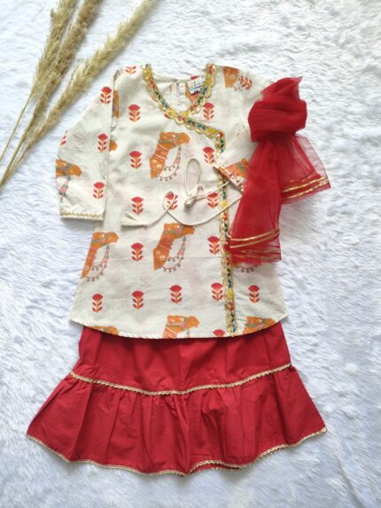 Girls Handblocked Printed Skirt Suit Set.