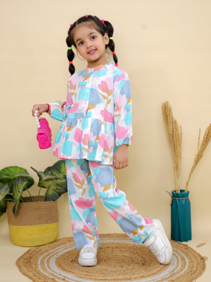 Girls Water Colour Printed Co-ord Set