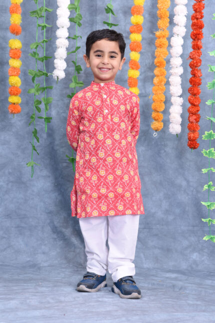 Boys Cotton Printed Kurta Payjama Set