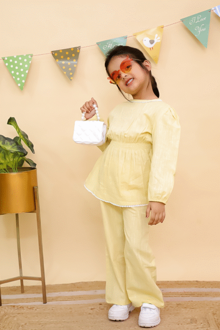 Girls Powder Yellow Co-ord Set