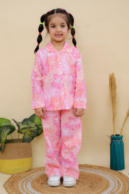 Kids Pink Floral Printed Co-ord Set