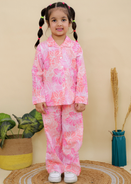 Kids Pink Floral Printed Co-ord Set
