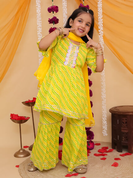 Yellow Leheriya Printed Sharara Set