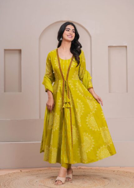 Bandhej Flaired Anarkali Suit Set