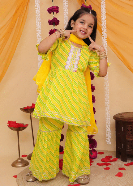 Yellow Leheriya Printed Sharara Set